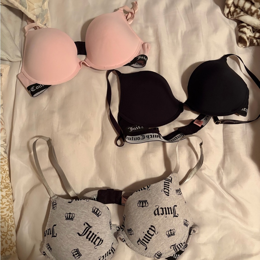 Juicy Couture Pink, Black, and Gray Bra Trio